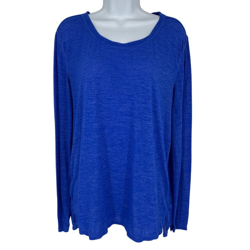 Athleta Odyssey Scoop Neck Long Sleeve Aster Blue Heather Top Size L